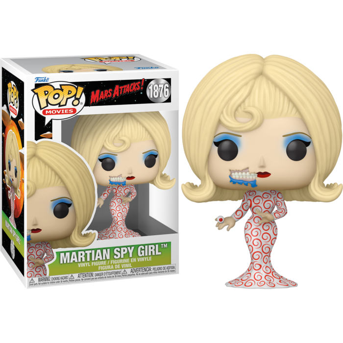 Figura Funko Pop de Martian Spy Girl de Mars Attacks y su caja de embalaje.