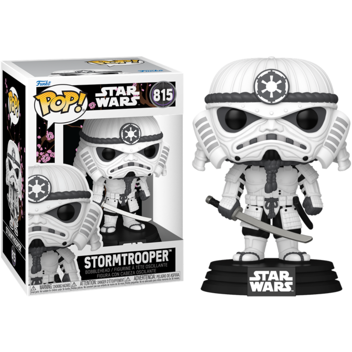 Ein weiß-schwarzer Star Wars Samurai Stormtrooper Funko Pop Vinyl-Sammelfigur mit Box.