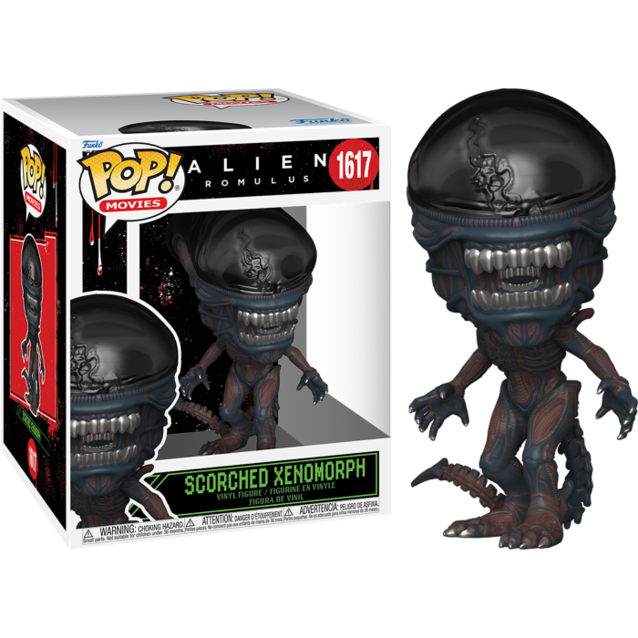 Figura de vinilo Pop! Movies Alien Romulus Scorched Xenomorph junto a su caja numerada.