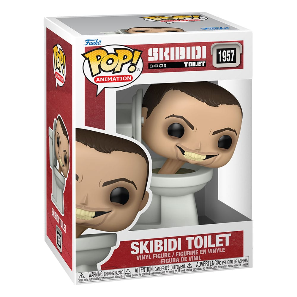 Figura de vinilo Funko Pop de Skibidi Toilet en su caja, con la cabeza de un hombre en un retrete.