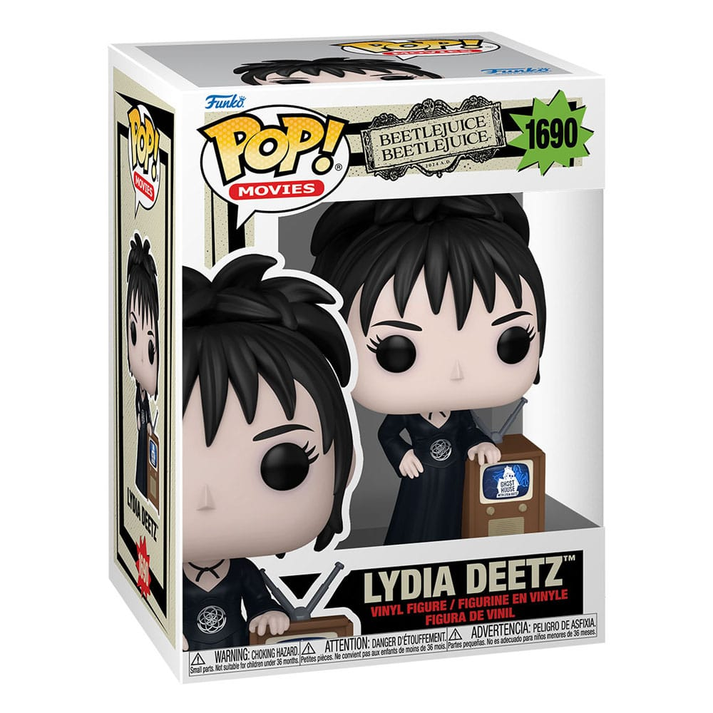 Figura de Lydia Deetz Funko Pop en caja con TV.