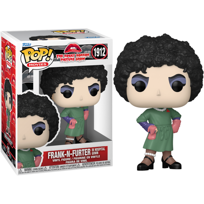 Figura Funko Pop de Frank-N-Furter con bata de hospital y caja.