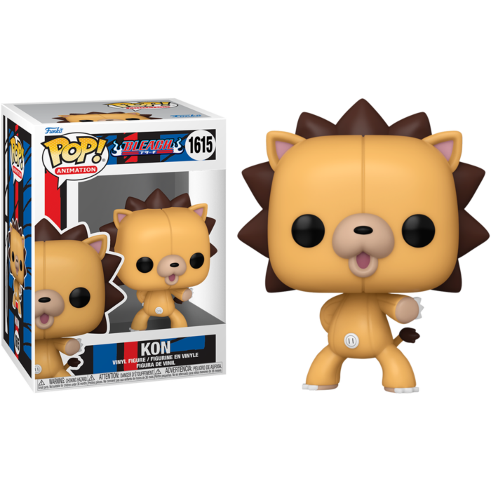 Figurka Funko Pop przedstawiająca Kona z Bleach, obok pudełka na czarnym tle.