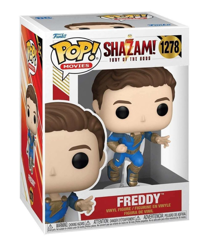 Eine Funko Pop Figur von Freddy in Shazam! Fury of the Gods, in einer weißen Box.