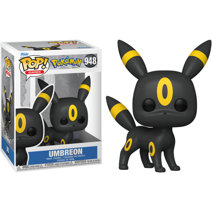 Figurine en vinyle Funko Pop d'Umbreon à côté de sa boîte.