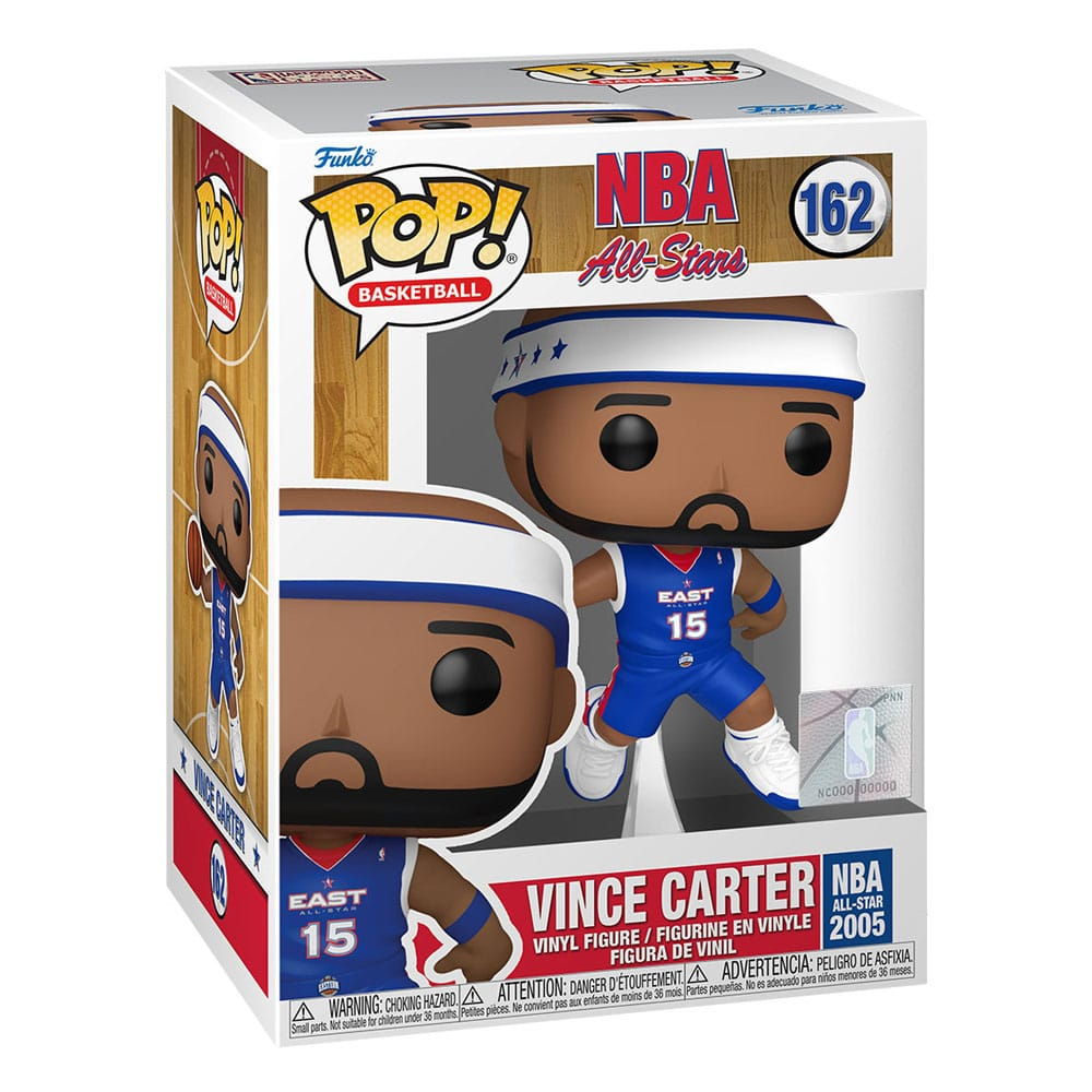Figura coleccionable de vinilo Funko Pop del jugador de la NBA Vince Carter en su caja.