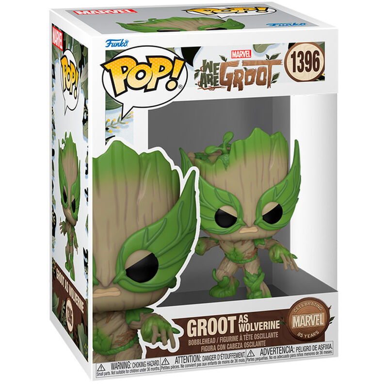 Figura Funko Pop de Marvel número 1396 de Groot como Wolverine en su caja original.