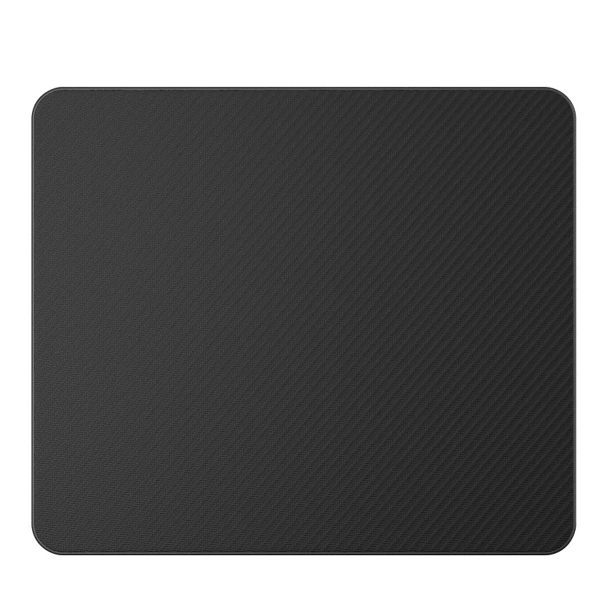Açık arka plan üzerinde ince diyagonal dokuma dokusuna sahip dikdörtgen siyah bir mousepad.