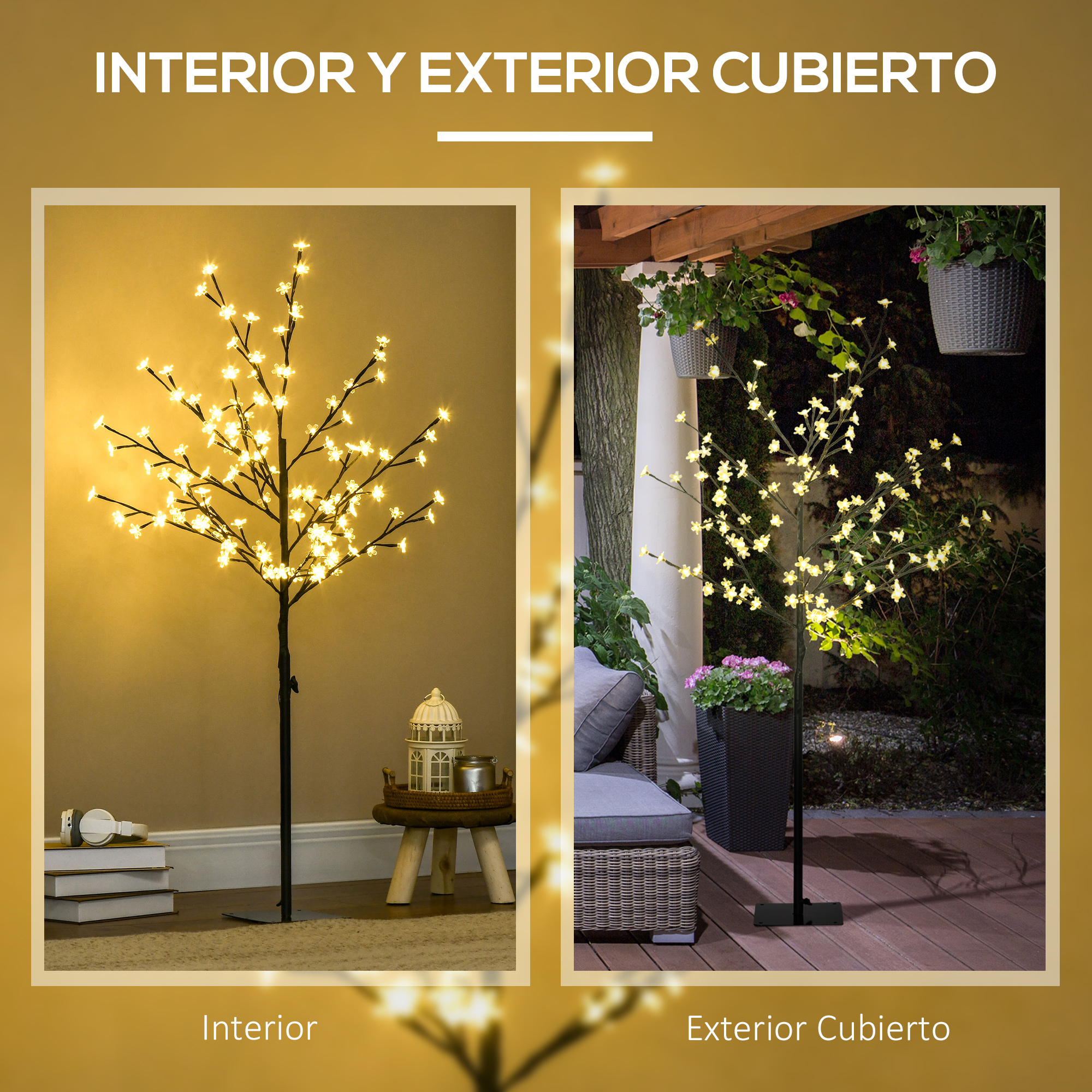 Árbol LED iluminado para uso interior y exterior cubierto.
