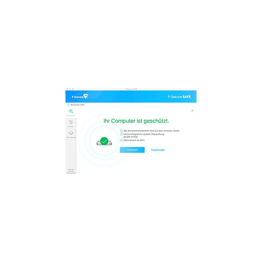 Schermata del software antivirus F-Secure SAFE che mostra che il computer è protetto.