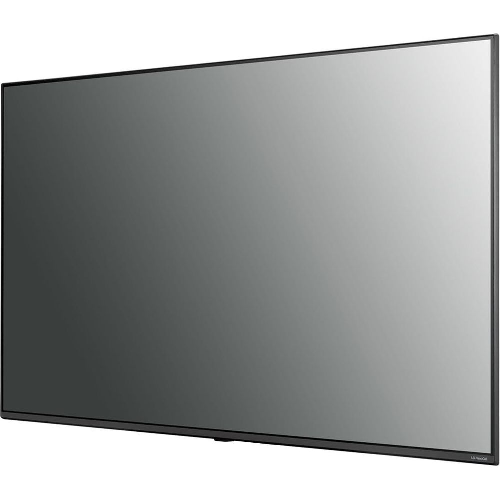 Un téléviseur élégant à cadre noir et écran lumineux est présenté de profil sur fond blanc.