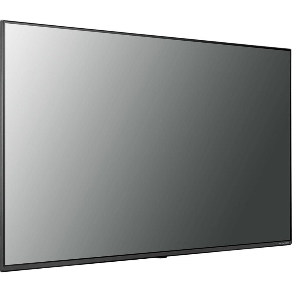 Un grand téléviseur à écran plat moderne avec une fine bordure noire et l'écran éteint.