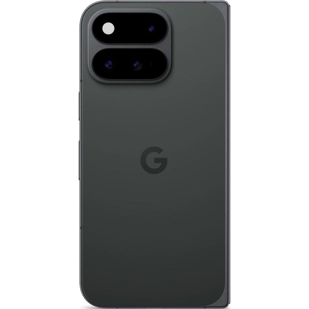 Dunkelgraues Smartphone von hinten mit einer horizontalen Kamerainsel oben und einem dezenter G-Logo in der Mitte.