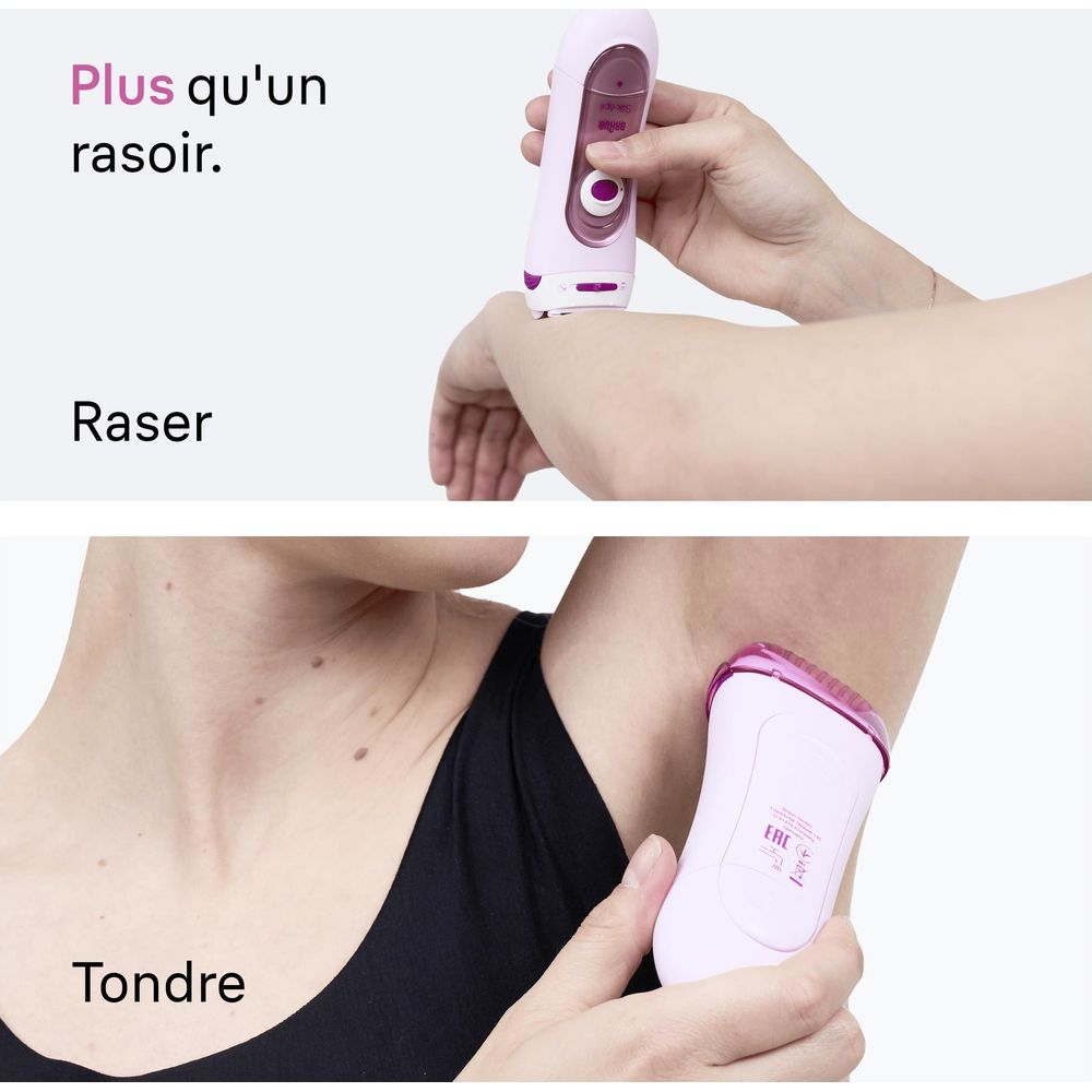 Una mano rade un braccio e un'altra rade un'ascella usando un rasoio rosa.