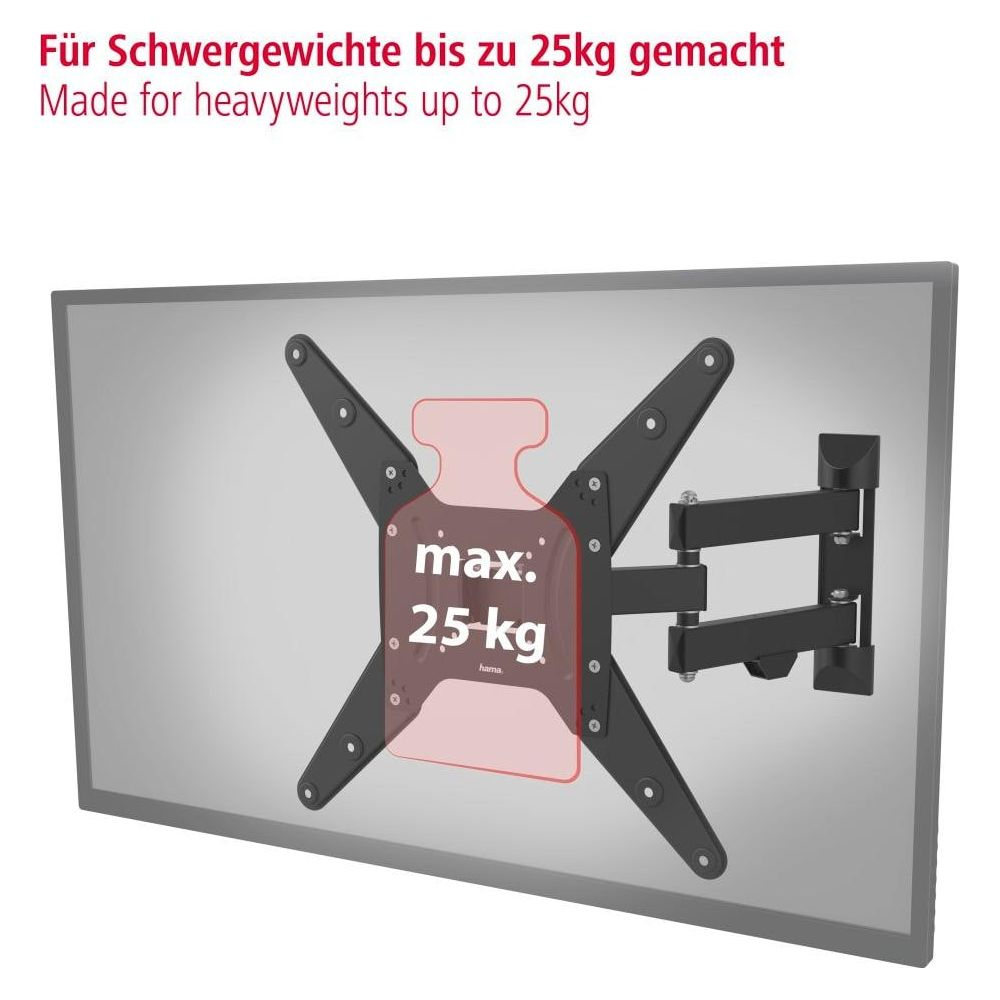 Soporte de pared para TV de hasta 25 kg con texto y gráfico.