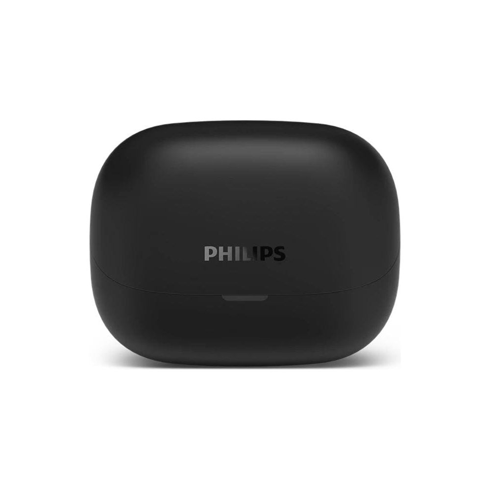 Czarne etui ładujące Philips do słuchawek stoi na białym tle.