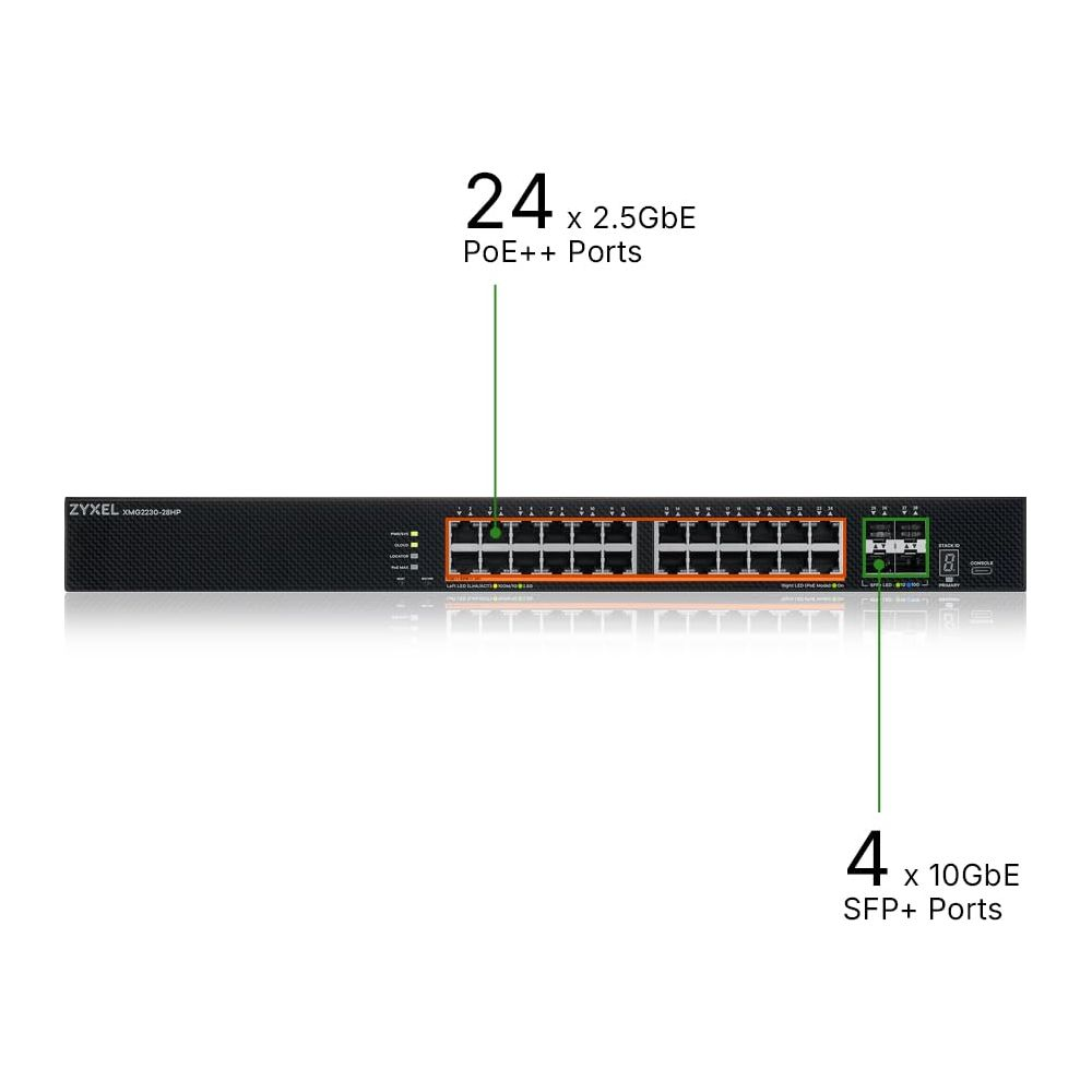 Zyxel Network Switch mit 24 PoE++ und 4 SFP+ Anschlüssen.