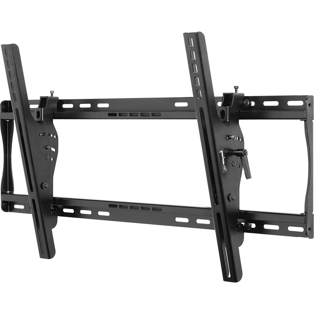 Schwarze TV-Wandhalterung mit verstellbaren Armen vor weißem Hintergrund.