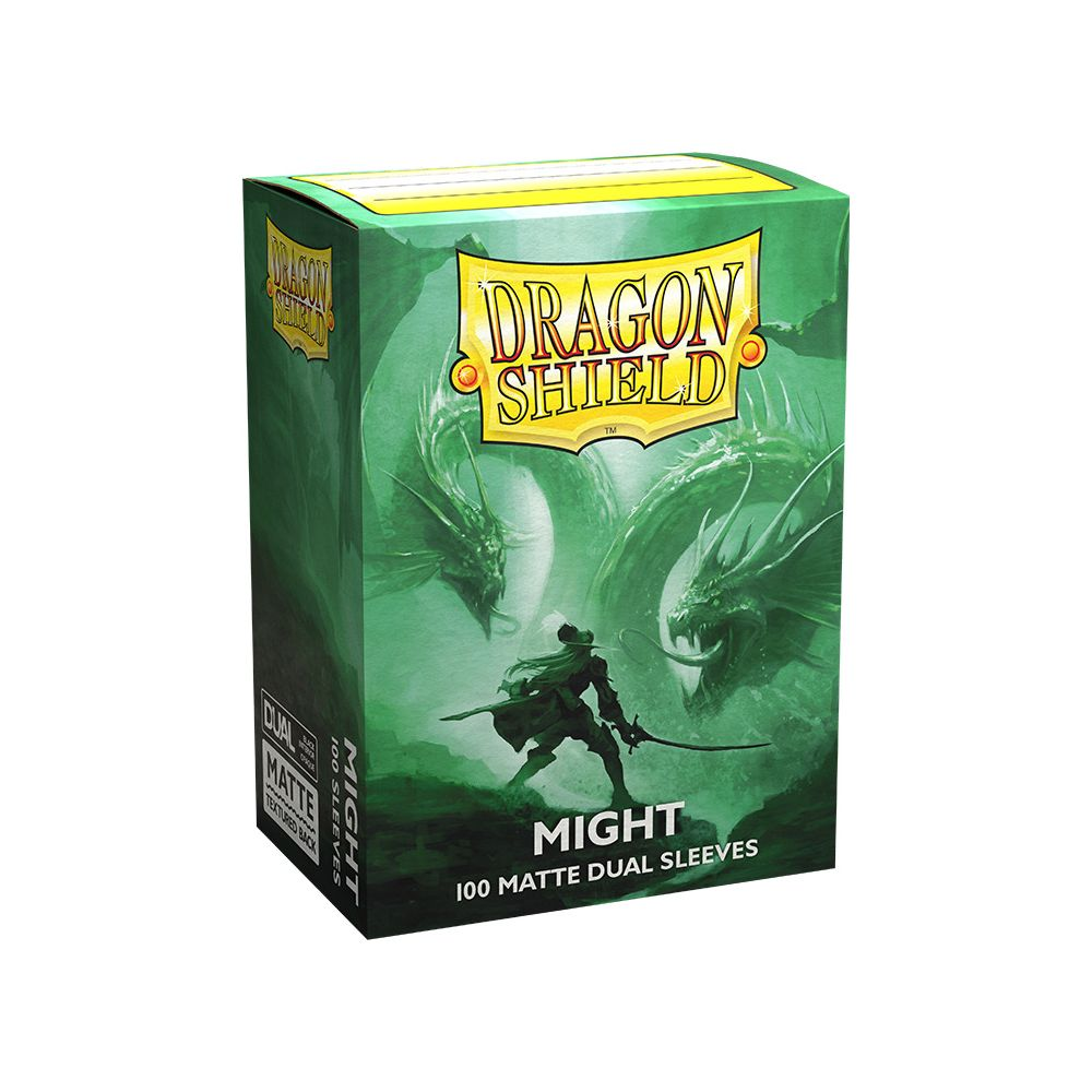 Grüne Dragon Shield Kartenhüllenbox mit Drachen- und Ritterillustration.