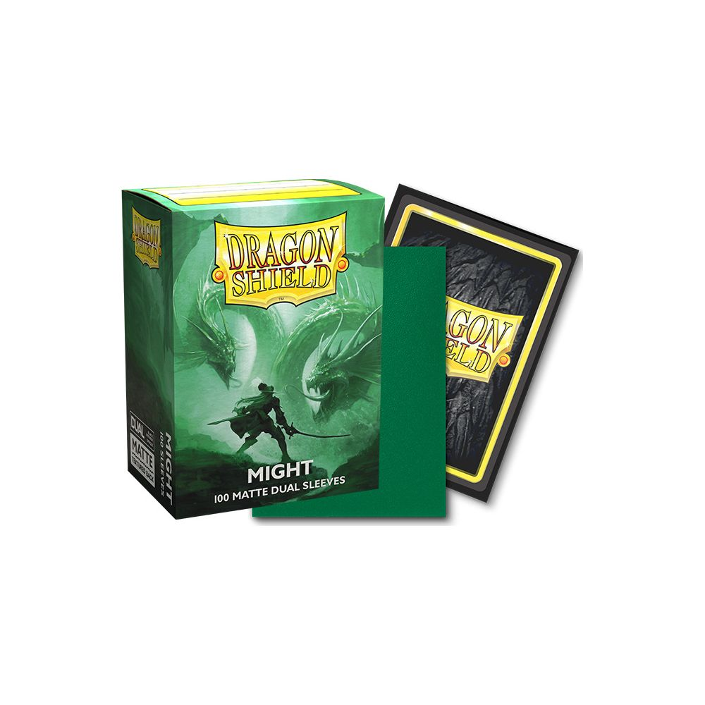 Grüne Dragon Shield Kartenhülle Box mit Drachenkunst und zwei passenden Kartenhüllen.