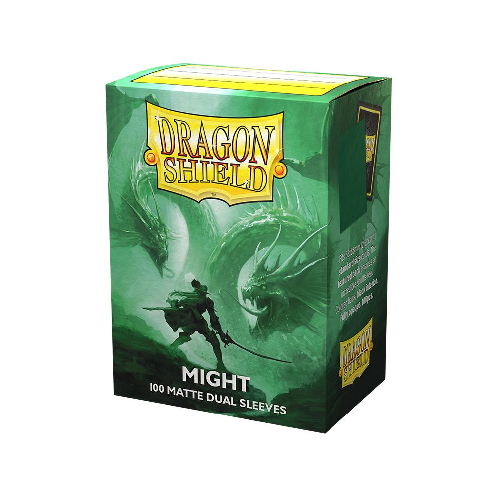 Grüne Dragon Shield Kartenhüllen Box mit Drachenillustration und der Aufschrift Might.