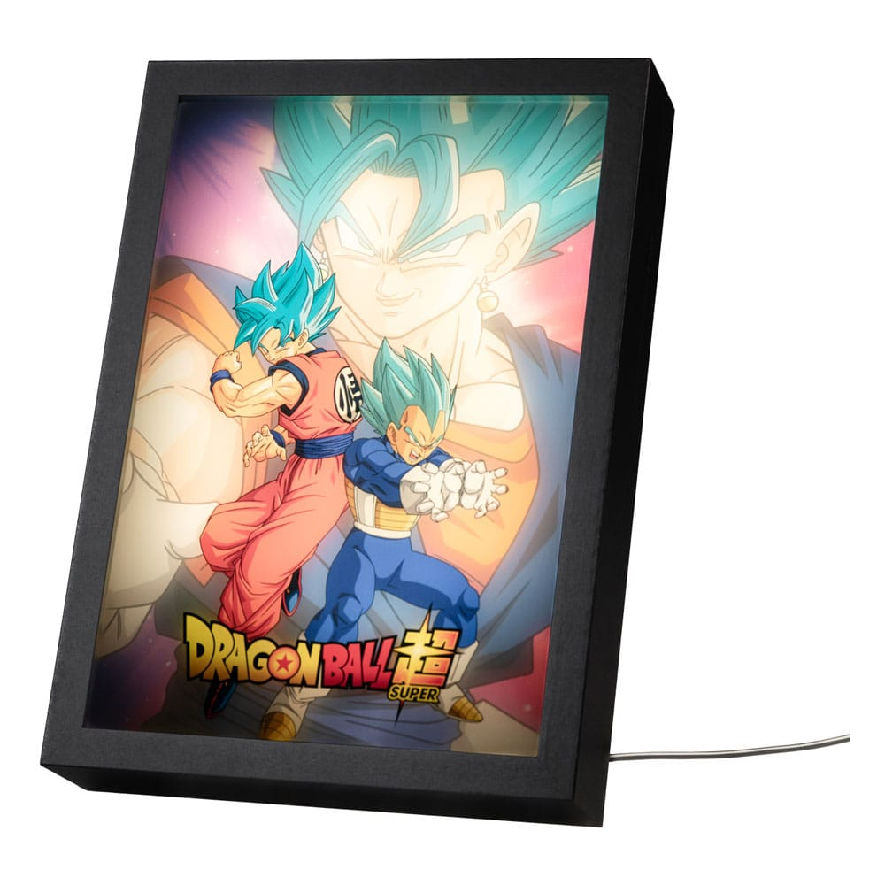 Caja de luz iluminada de Dragon Ball Super con Goku y Vegeta de pelo azul.