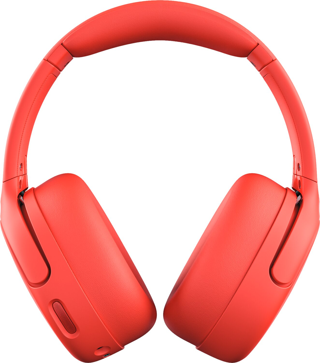 Auriculares de diadema rojos con diadema acolchada y orejeras sobre fondo blanco.