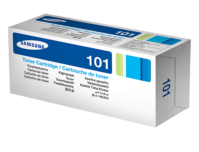 Una confezione di cartuccia toner Samsung 101 in bianco e blu.