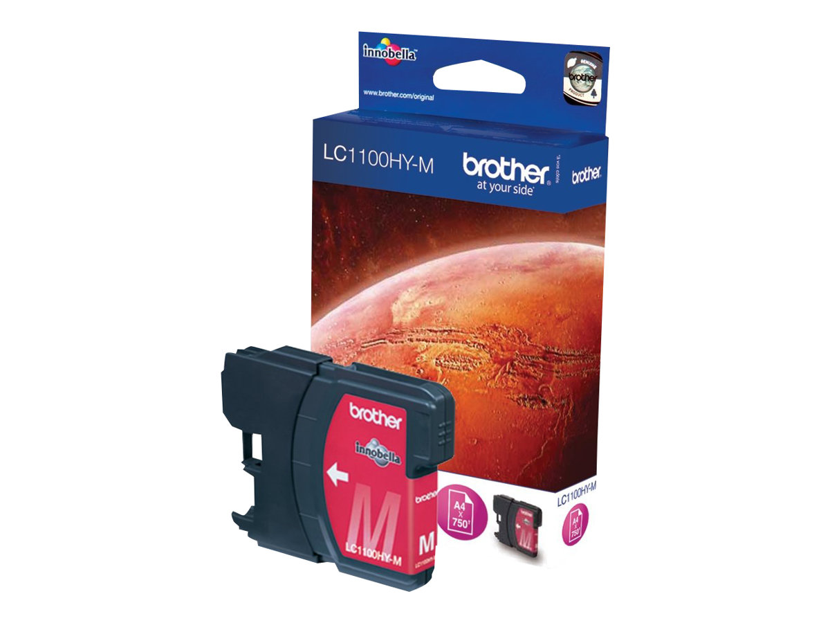 Brother LC1100HY-M Magenta Tintenpatrone vor ihrer Verpackung.