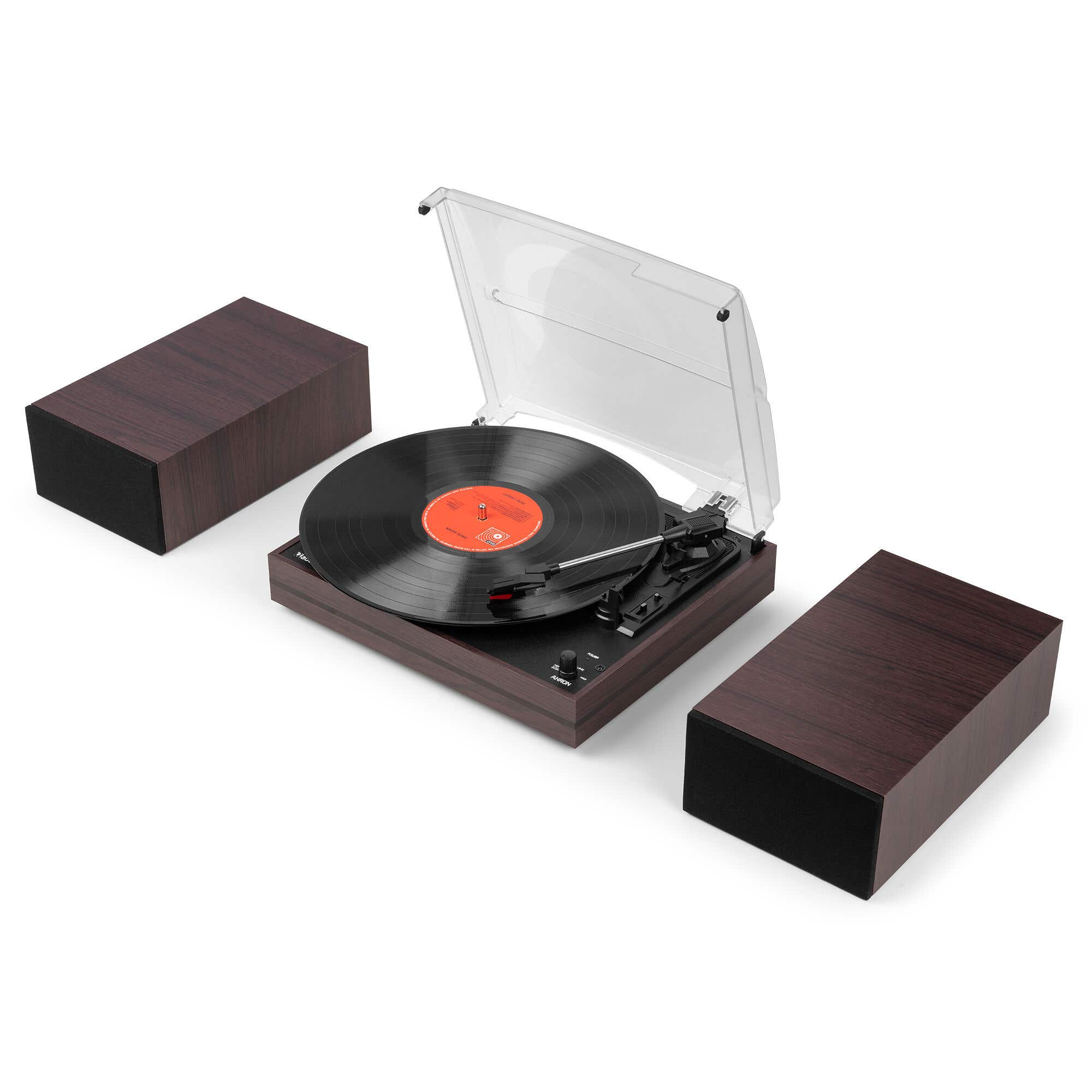 Tocadiscos  - Akron AUDIZIO, 1 x Mini-Jack, 1 x  Mini-jack, 1 x RCA, 33⅓ RPM, Brown