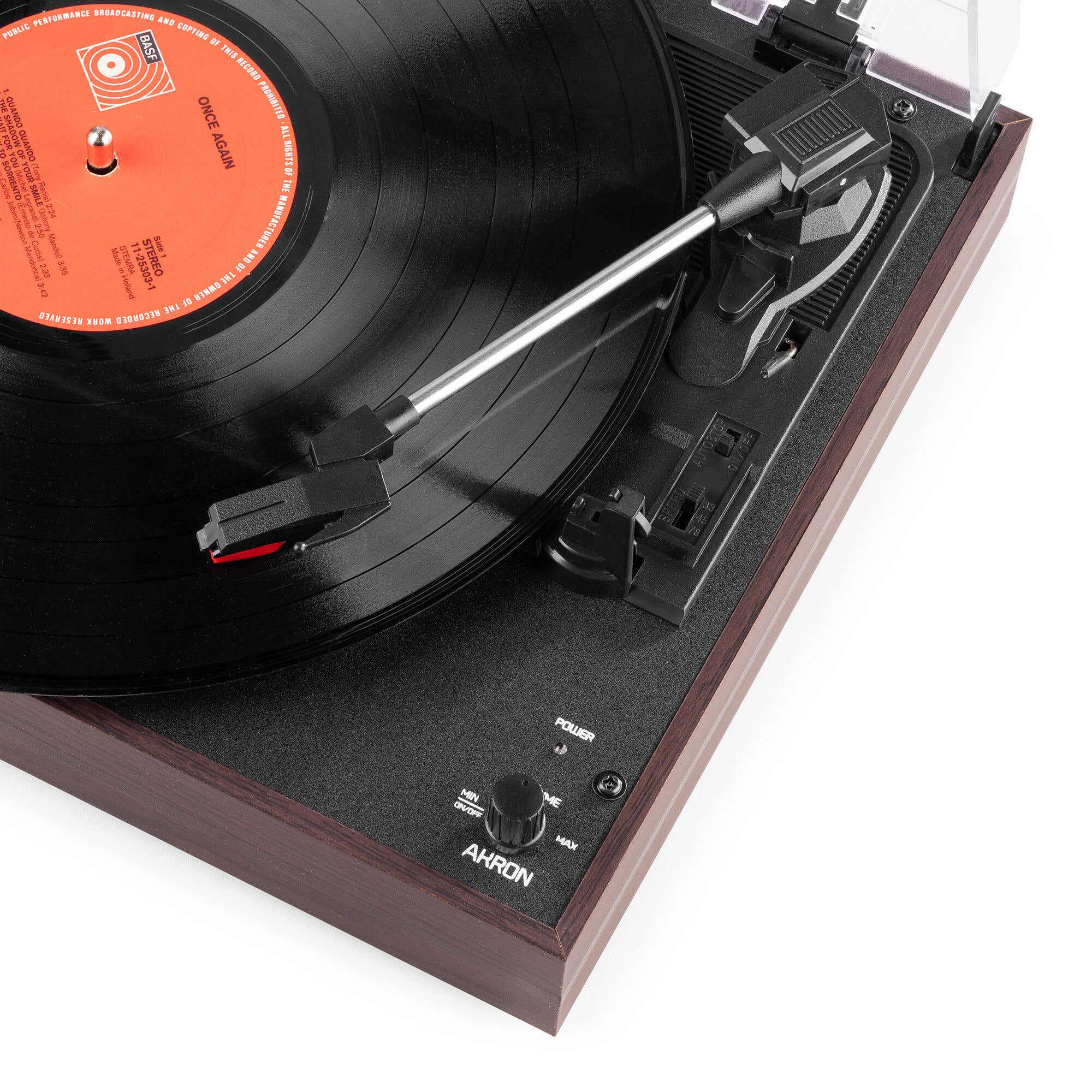 Tocadiscos  - Akron AUDIZIO, 1 x Mini-Jack, 1 x  Mini-jack, 1 x RCA, 33⅓ RPM, Brown