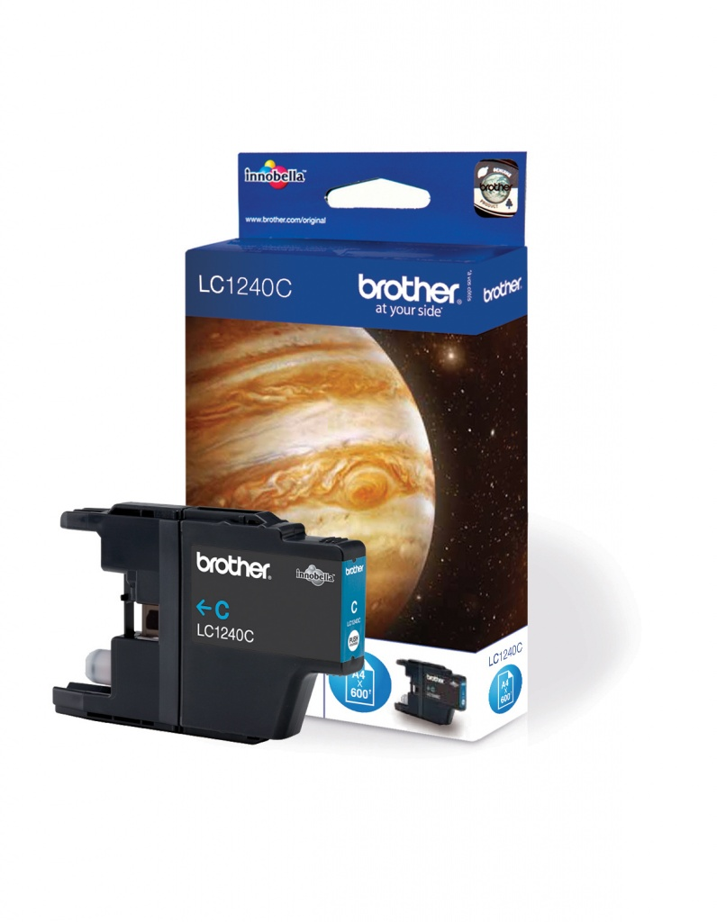 Cartuccia d'inchiostro ciano Brother LC1240C con confezione originale raffigurante Giove.