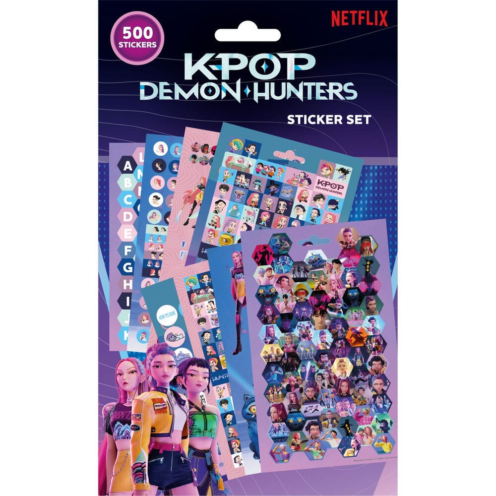 Set de pegatinas de Netflix KPop Demon Hunters con 500 coloridos adhesivos de personajes.