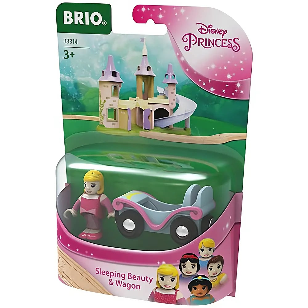 Brio Disney Prinzessin Dornröschen und Wagen Spielzeugset in Verpackung mit Schlosskulisse und Prinzessinnenfigur.