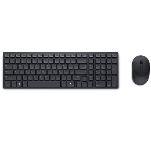 Una tastiera wireless nera e un mouse per computer abbinato su uno sfondo bianco.
