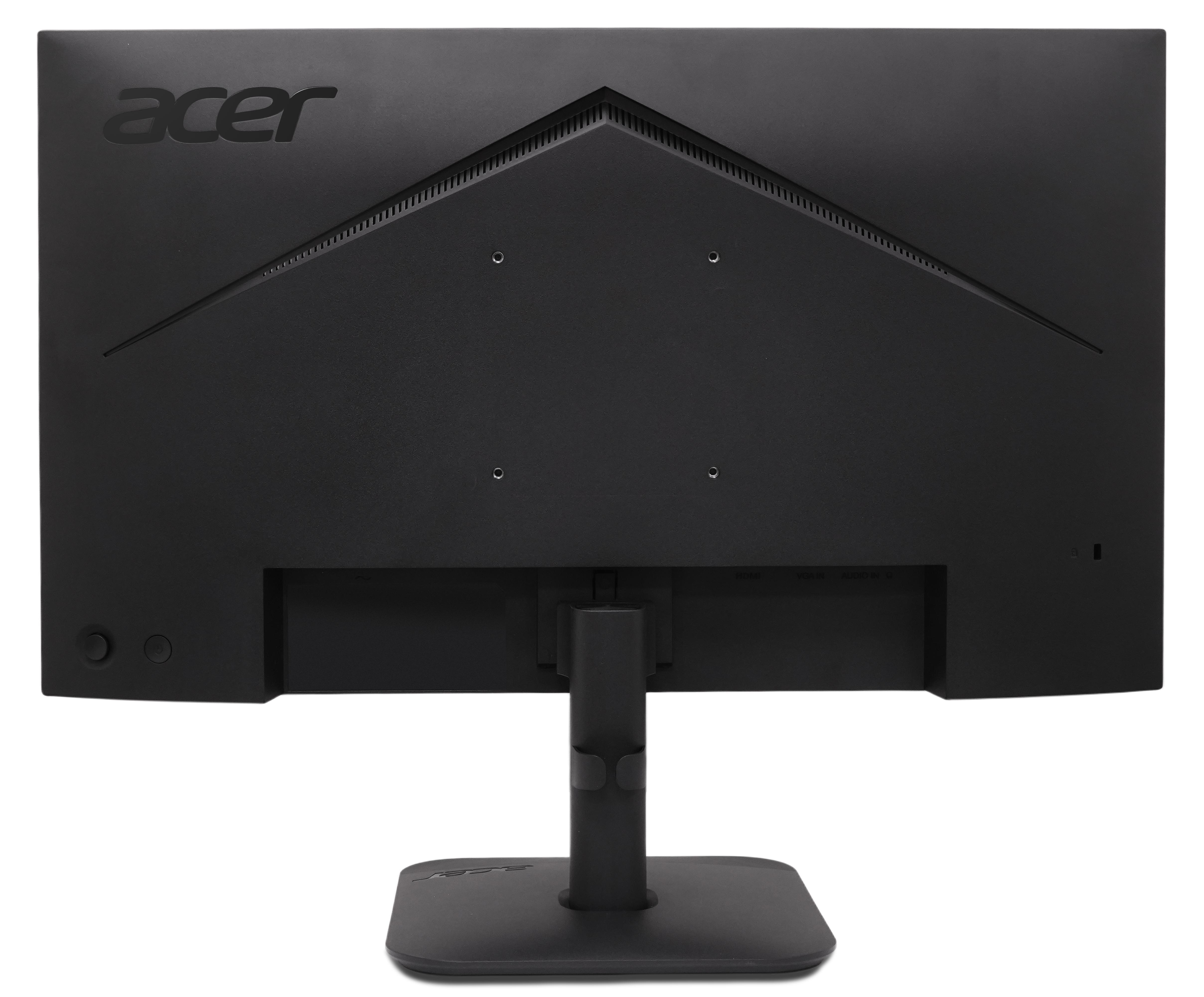 Vista posteriore di un monitor per computer Acer nero con supporto VESA.