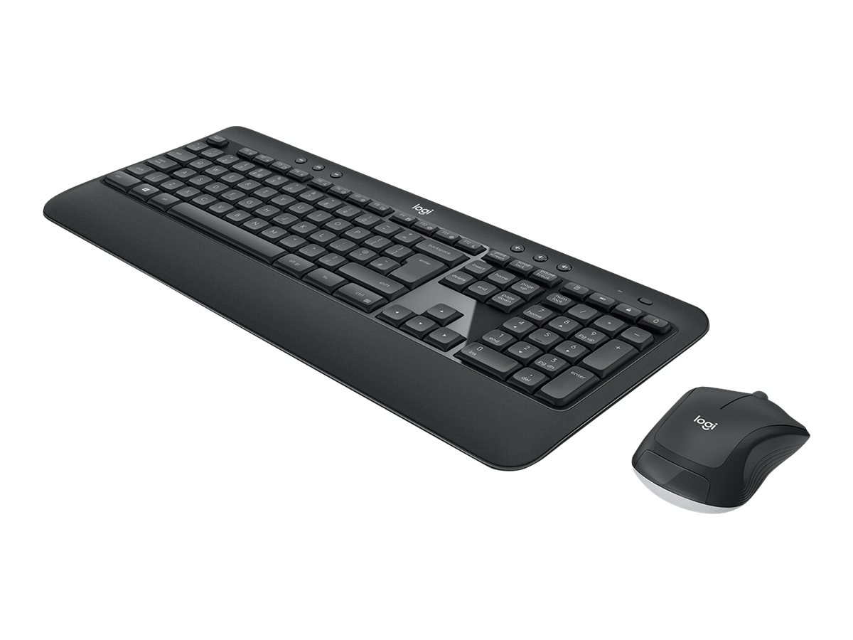 A black wireless Logitech keyboard and mouse set shown on a white background.