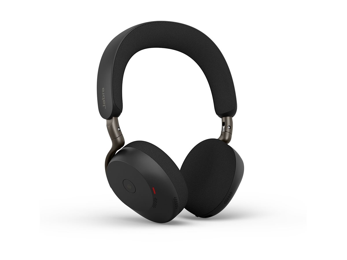 Casque supra-auriculaire noir Jabra avec arceau rembourré et oreillettes rondes sur fond blanc.