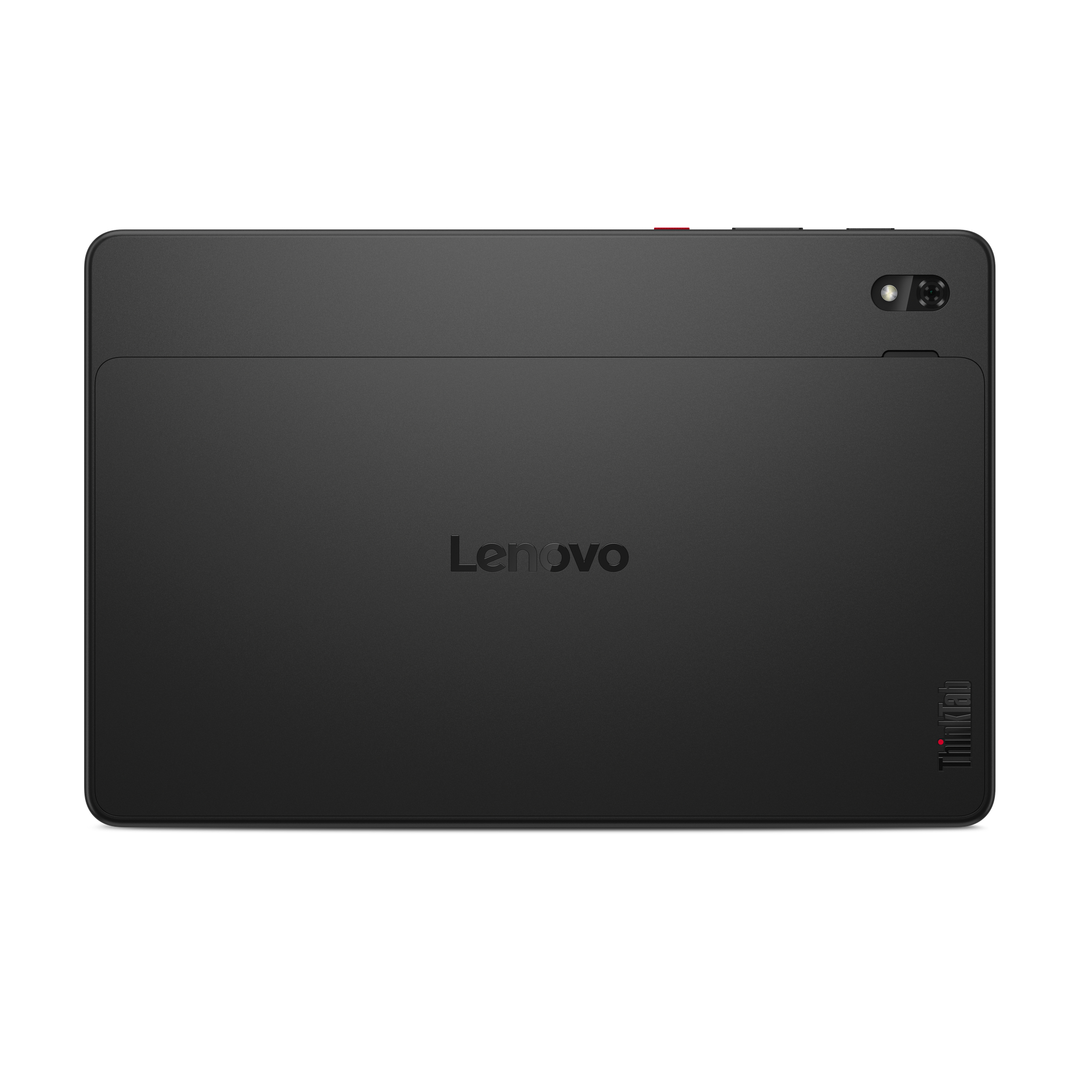 Retro di un tablet Lenovo nero con fotocamera e logo.