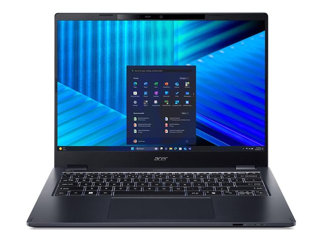 Ein schwarzer Acer-Laptop mit beleuchteter Tastatur und einem blauen Windows-Bildschirm.