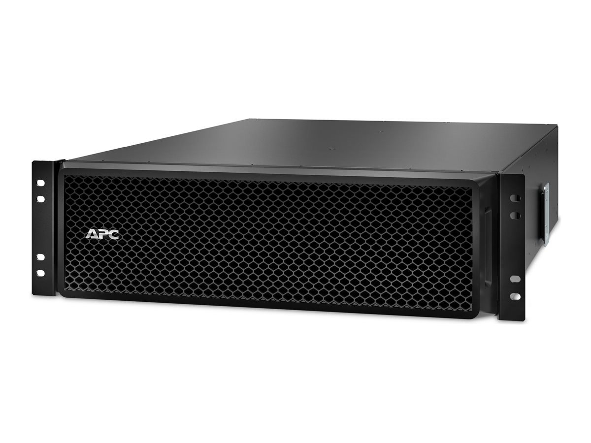 Schwarzes APC-Rackmount-Gerät mit Wabengitterfront auf weißem Hintergrund.