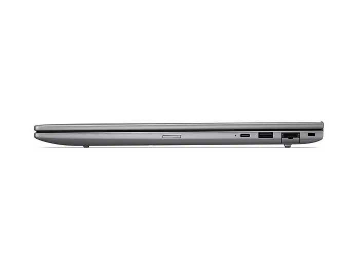 Vista laterale di un laptop argento chiuso con porte su sfondo nero.