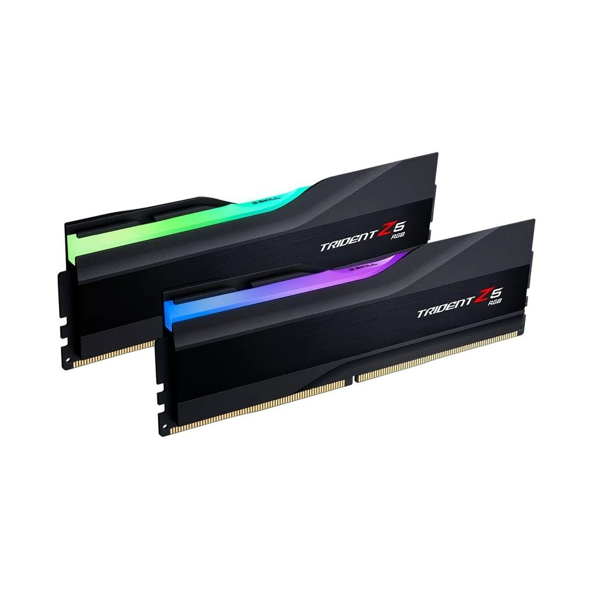 Two black Trident Z5 RGB RAM sticks with glowing LED strips.
