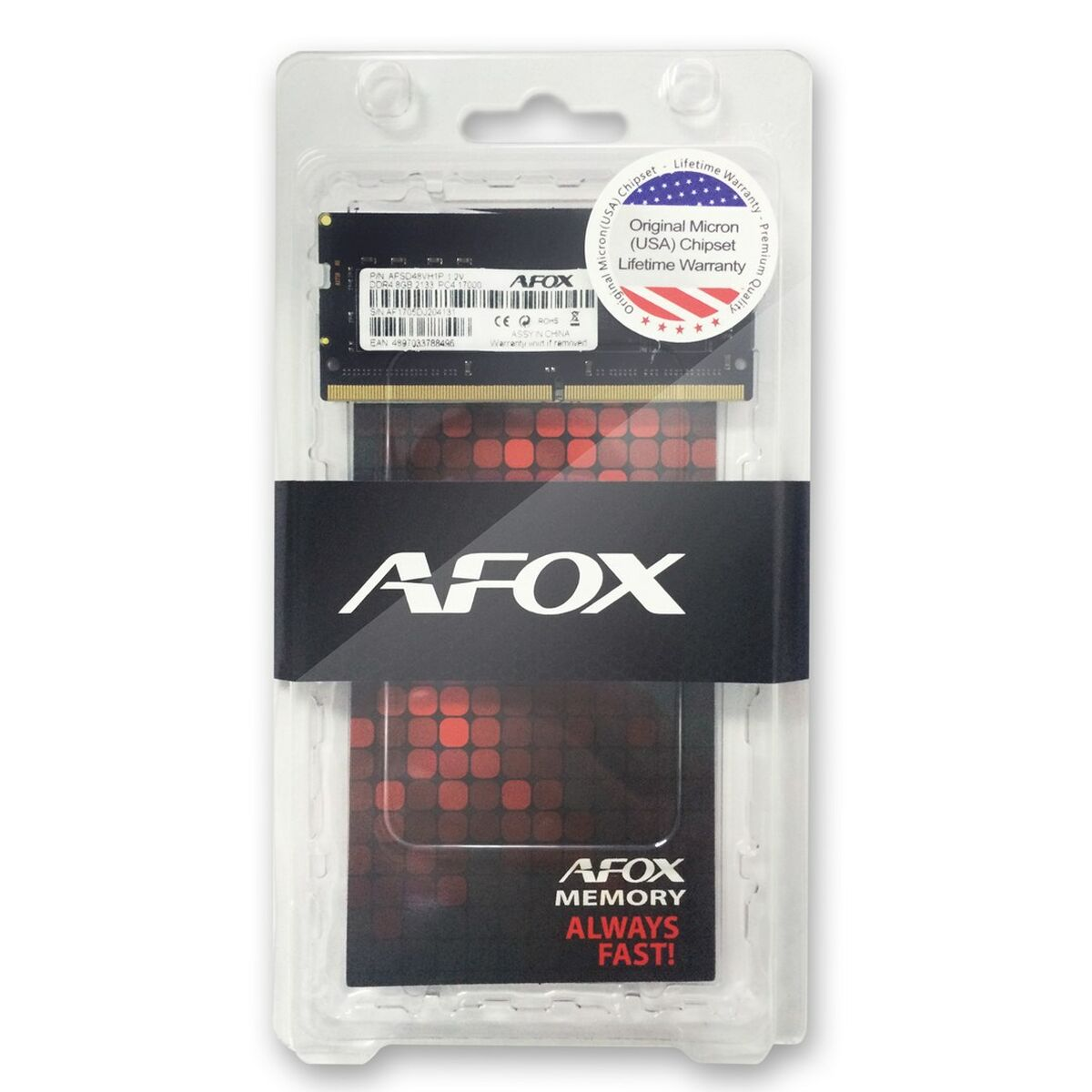 Modulo di memoria RAM AFOX DDR4 in confezione sigillata.