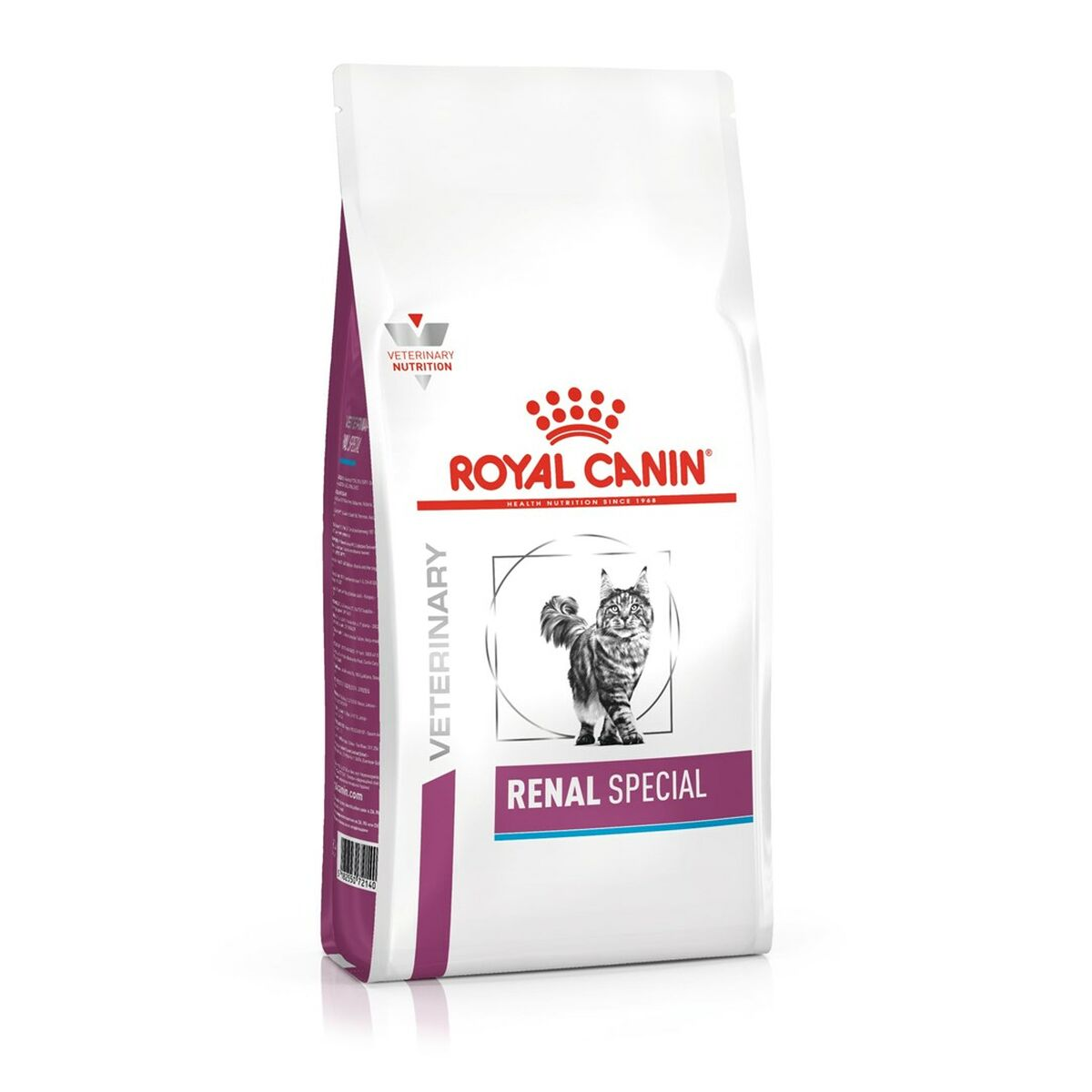 Biało-fioletowa torba na karmę dla kotów Royal Canin Renal Special z wizerunkiem kota.