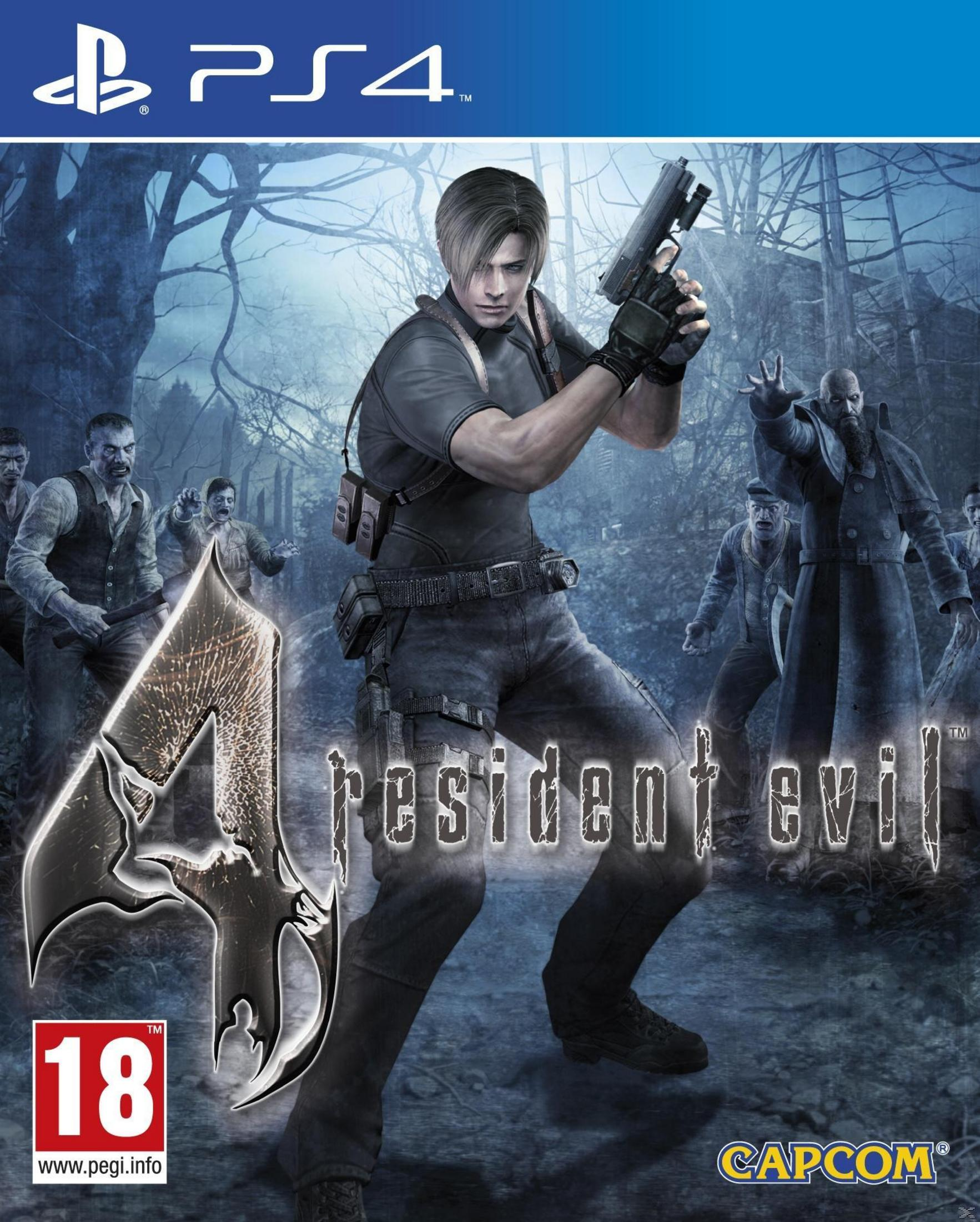 PS4-Spielcover von Resident Evil 4 mit Leon S. Kennedy und Gegnern im Hintergrund.