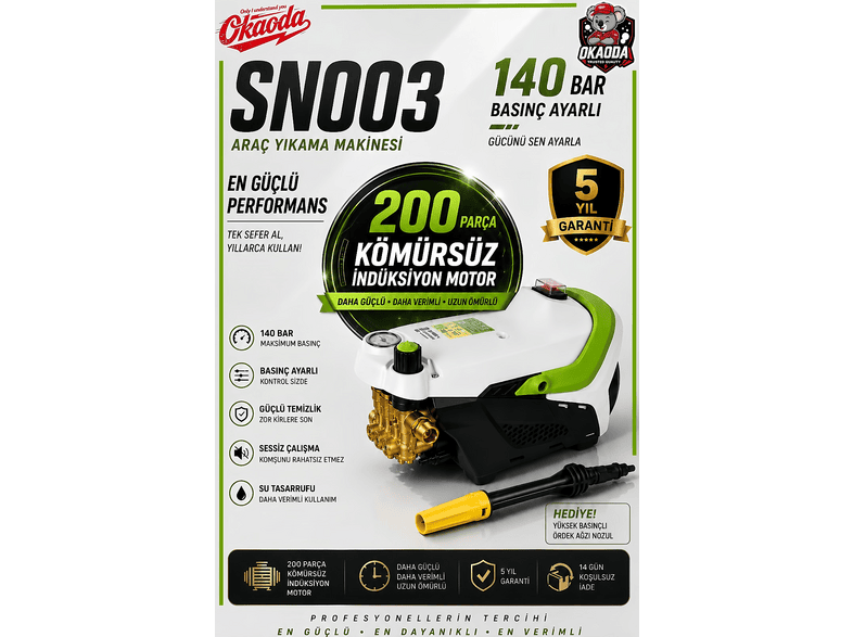 OKAODA SN-003 Endüstriyel Ultra Yüksek Basınç Oto Yıkamacı Gücünde