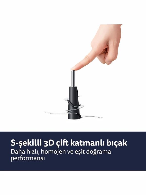 Beyaz arka planda S şekilli çift katmanlı bıçak miline dokunan bir el.