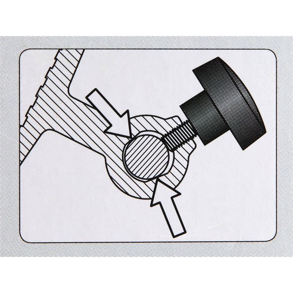 Diagramm zeigt einen Schraubknopf, der ein zylindrisches Rohr festklemmt.