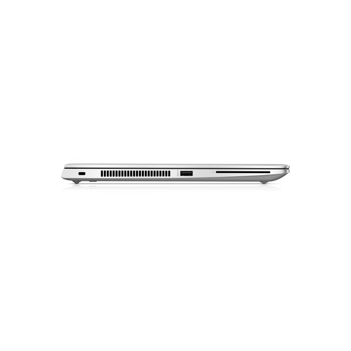 Linke Seite eines silbernen Laptops mit Anschlüssen, Lüftungsschlitzen und Kartenleser.